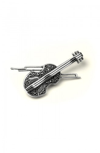 925 Sterling Silver Violin Patterned Brooch Silver 012