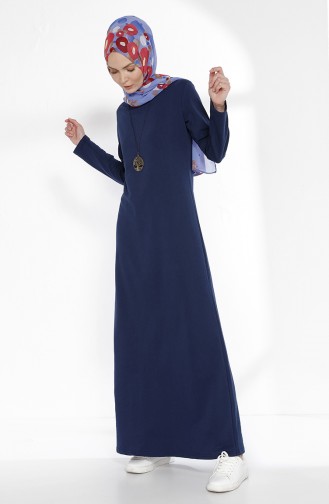 Kleid aus Zwei Garne mit Halskette 2779-12 İndigo 2779-12