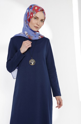 Kleid aus Zwei Garne mit Halskette 2779-12 İndigo 2779-12