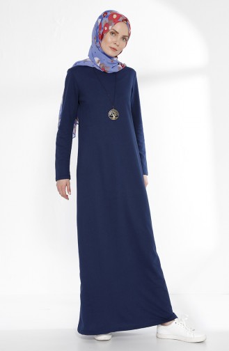 Kleid aus Zwei Garne mit Halskette 2779-12 İndigo 2779-12