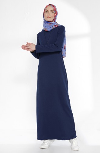 Kleid aus Zwei Garne mit Halskette 2779-12 İndigo 2779-12