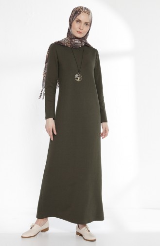 Robe avec Collier 2779-14 Vert Khaki Foncé 2779-14