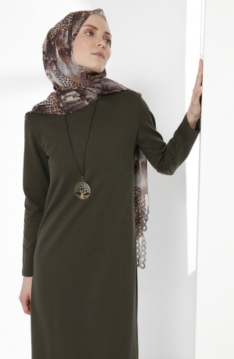 Robe avec Collier 2779-14 Vert Khaki Foncé 2779-14