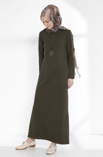 Robe avec Collier 2779-14 Vert Khaki Foncé 2779-14