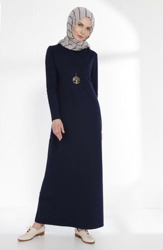 Kleid mit Halskette aus Zwei Garne Stoff 2779-02 Dunkelblau 2779-02