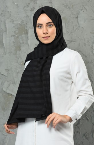 Çizgi Desenli Cotton Şal 4489-02 Siyah Antrasit