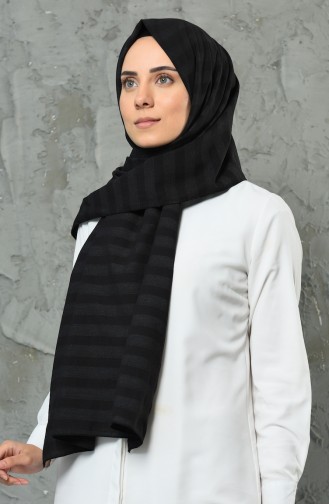 Çizgi Desenli Cotton Şal 4489-02 Siyah Antrasit