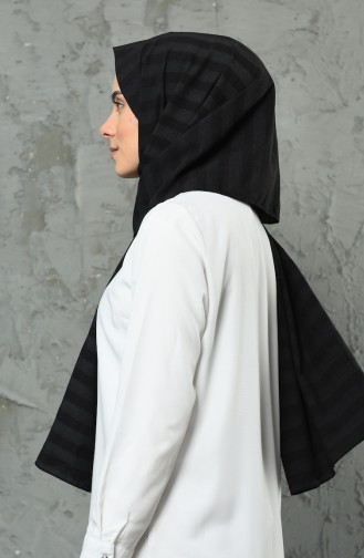 Çizgi Desenli Cotton Şal 4489-02 Siyah Antrasit