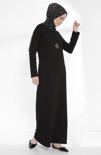 Kleid mit Halskette aus Zwei Garne Stoff 2779-06 Schwarz 2779-06