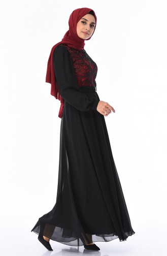 Dantelli Kuşaklı Elbise 7Y3715403-02 Kırmızı Siyah