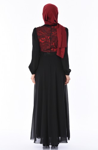 Dantelli Kuşaklı Elbise 7Y3715403-02 Kırmızı Siyah