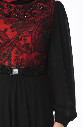 Robe a Ceinture et Dentelle 7Y3715403-02 Rouge Noir 7Y3715403-02