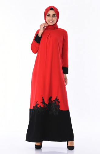 A Plissee Spitzen detailliertes Kleid 7Y3729100-03 Rot 7Y3729100-03