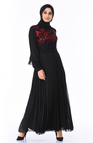 Spitzen Kleid mit Plissee 7Y3715402-04 Rot Schwarz 7Y3715402-04