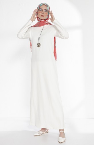 Kolyeli İki İplik Elbise 2779-24 Kırık Beyaz