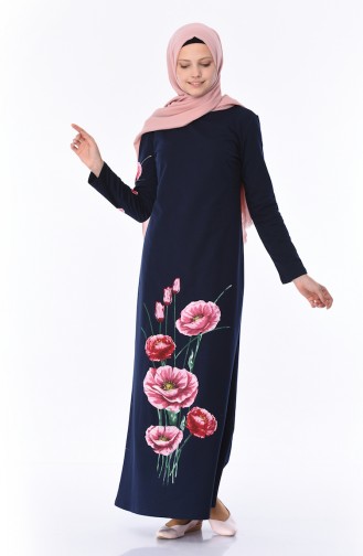 Navy Blue Hijab Dress 5027-02