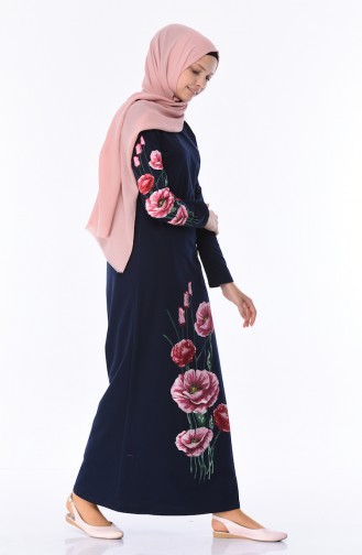 Navy Blue Hijab Dress 5027-02