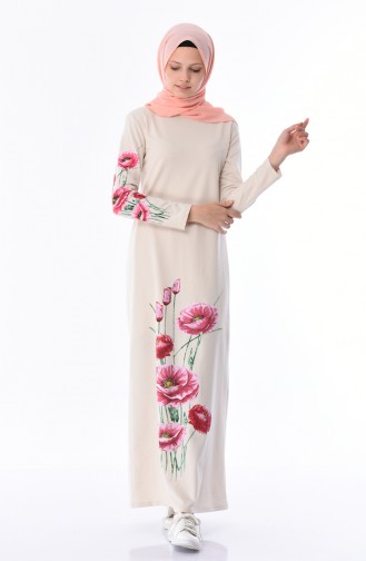 Ecru Hijab Dress 5027-03