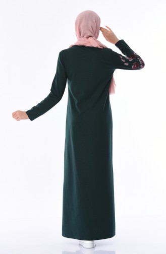 İki İplik Baskılı Elbise 5027-06 Zümrüt Yeşili
