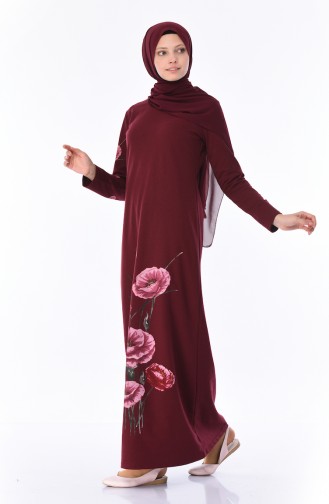 Claret Red Hijab Dress 5027-08