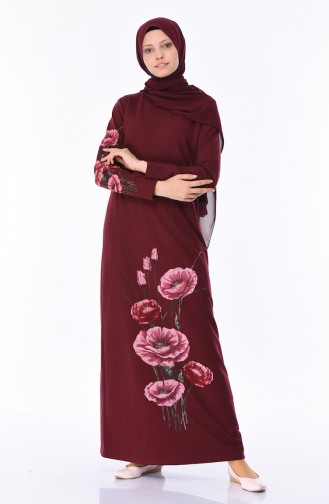 Weinrot Hijab Kleider 5027-08
