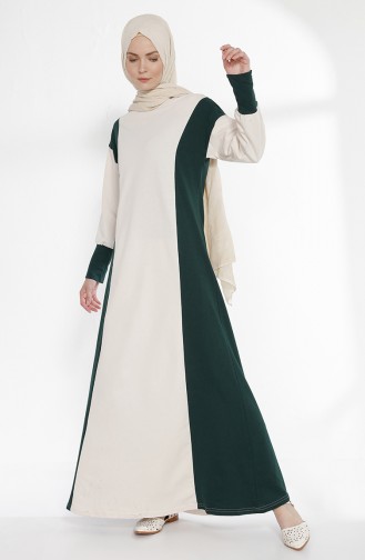 TUBANUR Garnili Dress 2941-15 Light Beige Emerald Green 2941-15