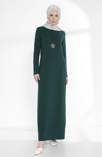 توبانور فستان مُحاك بتصميم مُزين بقلادة 2779-07 لون أخضر زمردي 2779-07