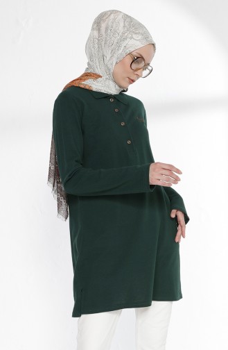 Polo Yaka Pike Örme Tunik 5025-09 Zümrüt Yeşili