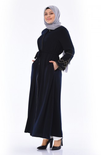 Grosse Grösse Besticktes Abaya  5934-02 Dunkelblau 5934-02