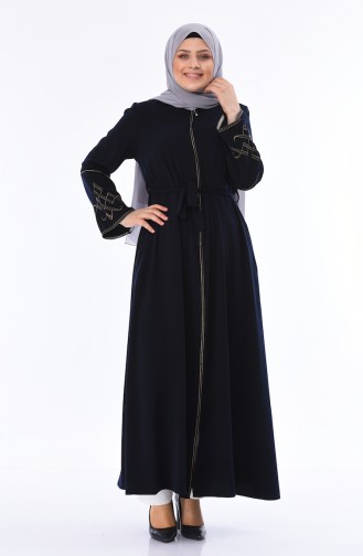 Abaya Brodée Grande Taille 5934-02 Bleu marine 5934-02