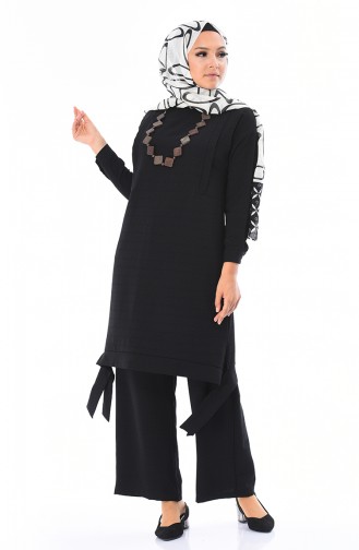 Aerobin Kumaş Tunik Pantolon İkili Takım 4155-02 Siyah