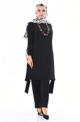 Aerobin Kumaş Tunik Pantolon İkili Takım 4155-02 Siyah