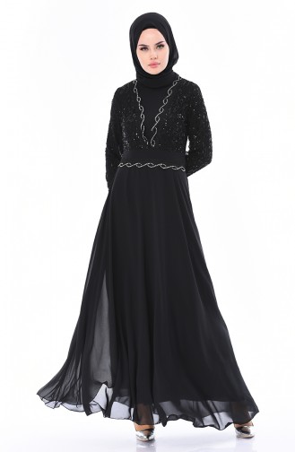 Black Hijab Evening Dress 52759-02