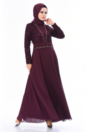 Plum Hijab Evening Dress 52759-03