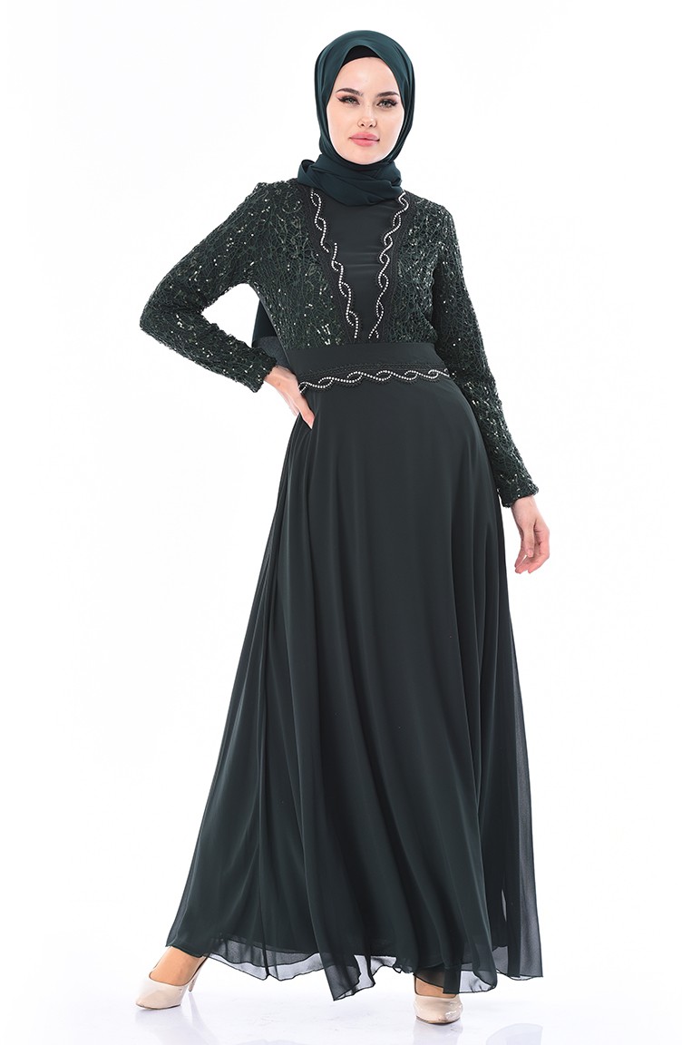 Emerald Green Hijab Evening Dress 52759-04