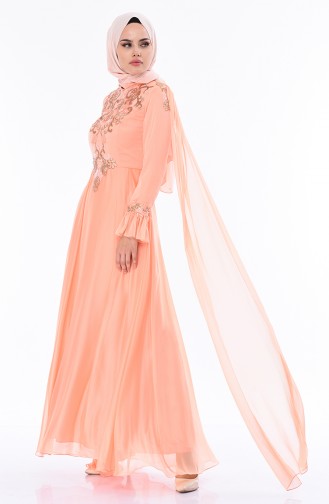 Salmon Hijab Evening Dress 4538-02