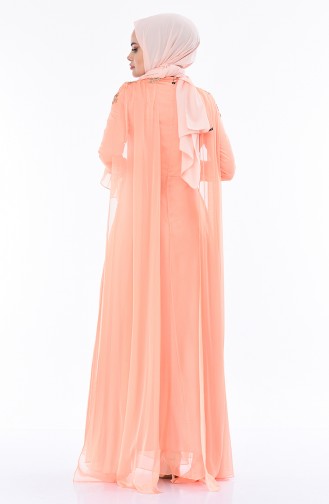 Salmon Hijab Evening Dress 4538-02