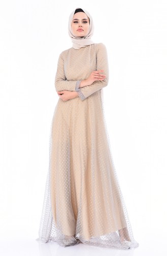 Mink Hijab Evening Dress 83049-01