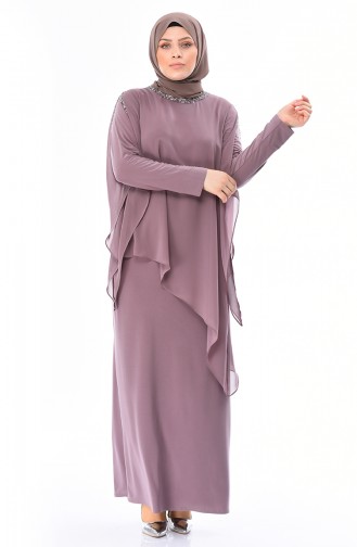 Dark Mink Hijab Evening Dress 4007-07