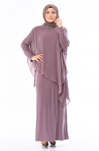 Dark Mink Hijab Evening Dress 4007-07