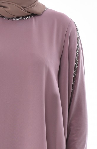 Dark Mink Hijab Evening Dress 4007-07