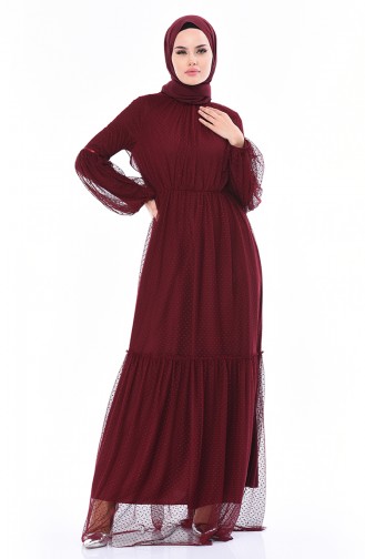 Claret Red Hijab Evening Dress 5013-01