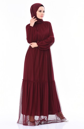 Gerafftes Tüll Abendkleid 5013-01 Weinrot 5013-01