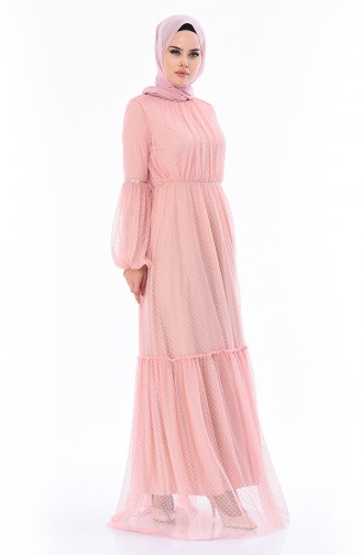 Powder Hijab Evening Dress 5013-02