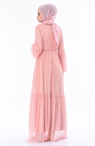 Powder Hijab Evening Dress 5013-02