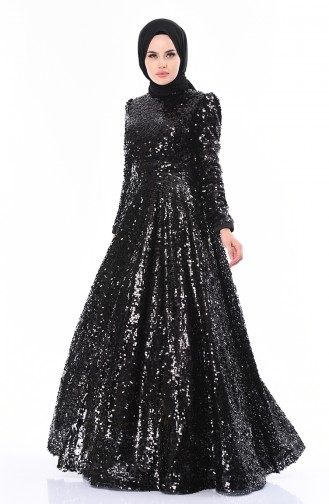 Black Hijab Evening Dress 5014-01
