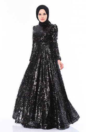 Robe de Soirée a Paillettes 5014-01 Noir 5014-01