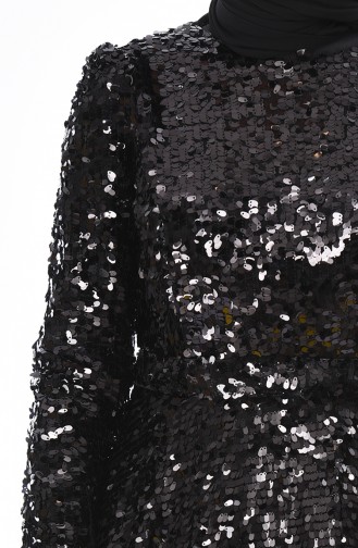 Payetli Abiye Elbise 5014-01 Siyah