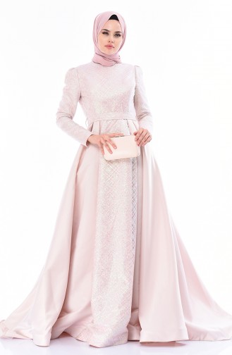 Powder Hijab Evening Dress 5022-01