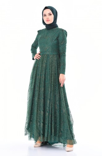 Emerald Green Hijab Evening Dress 5036-01